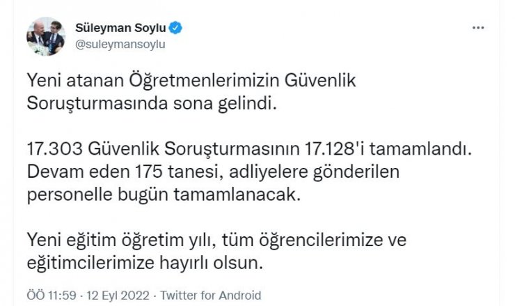 Bakan Soylu: Güvenlik soruşturmaları tamamlandı