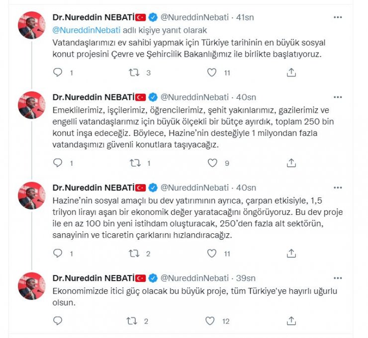 Nebati: 1 milyondan fazla vatandaşımızı güvenli konutlara taşıyacağız