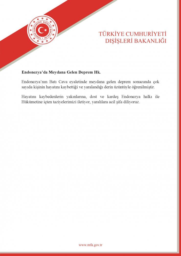 Türkiye'den Endonezya'ya taziye mesajı