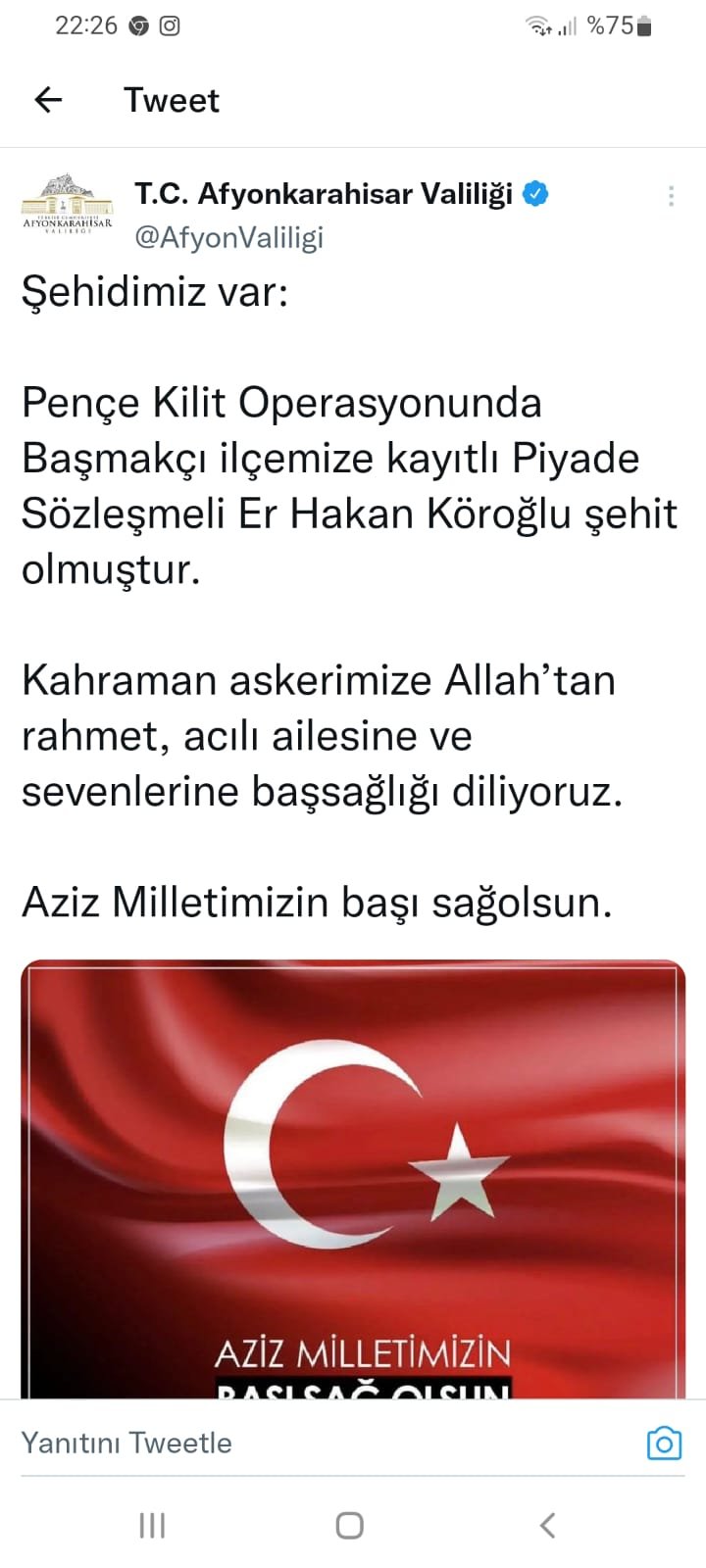 Afyonkarahisar'a şehit ateşi düştü