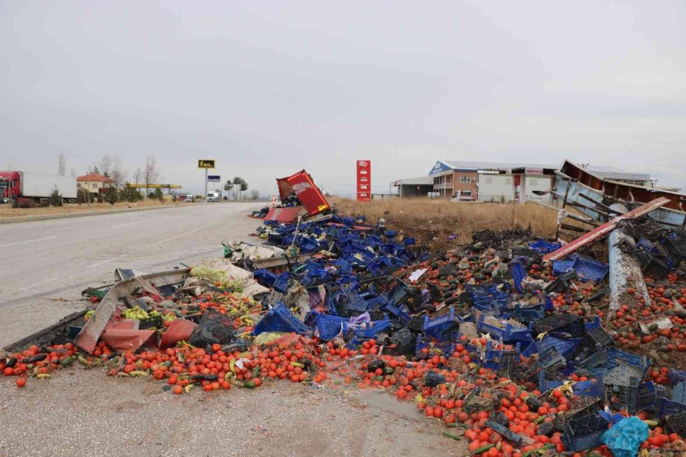 Meyve yüklü tır kaza yaptı