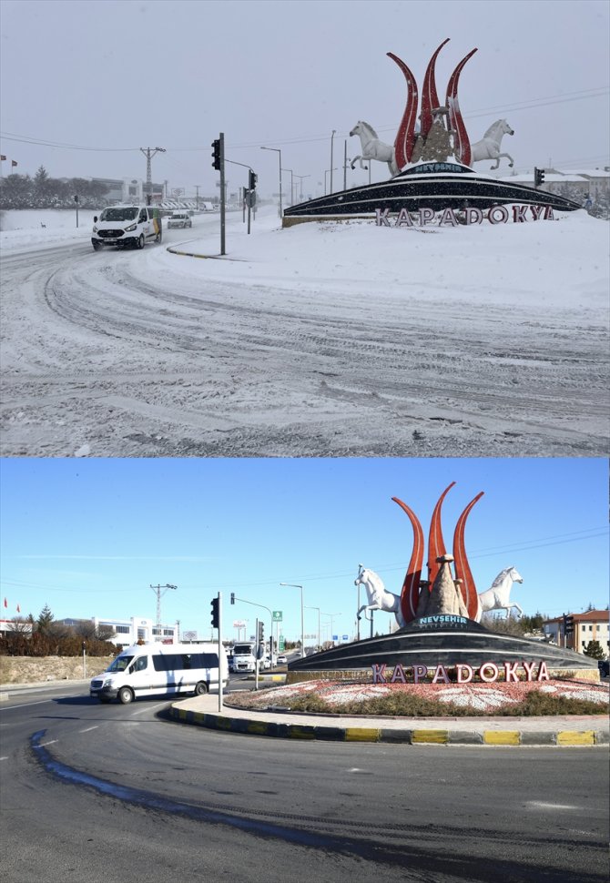 Kapadokya'da bir yılda yaşanan kuraklık aynı açıdan çekilen görsellerde