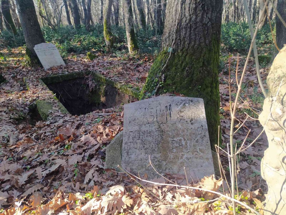 Eski köy mezarlığı defineciler tarafından talan edildi