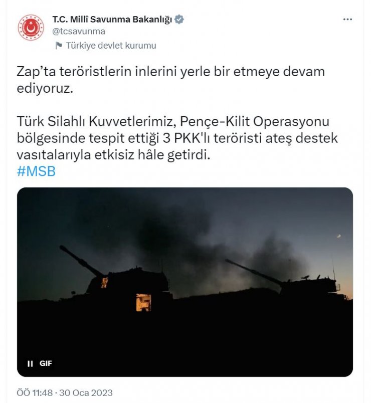 MSB: 3 terörist etkisiz hale getirildi