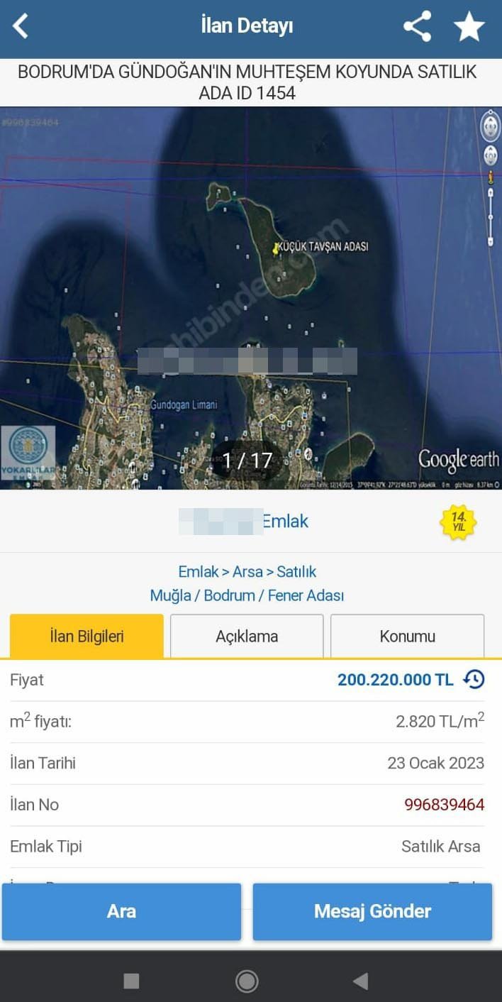 Bodrum'da 220 milyon liraya satılık ada