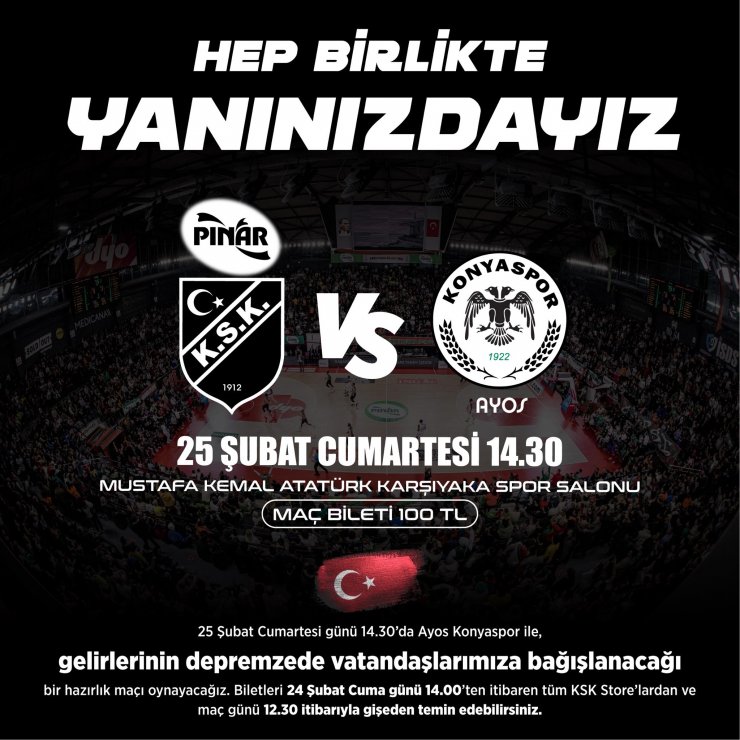 Pınar Karşıyaka ve Ayos Konyaspor depremzedeler için parkede