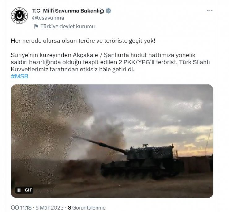 MSB: 2 terörist etkisiz hale getirildi