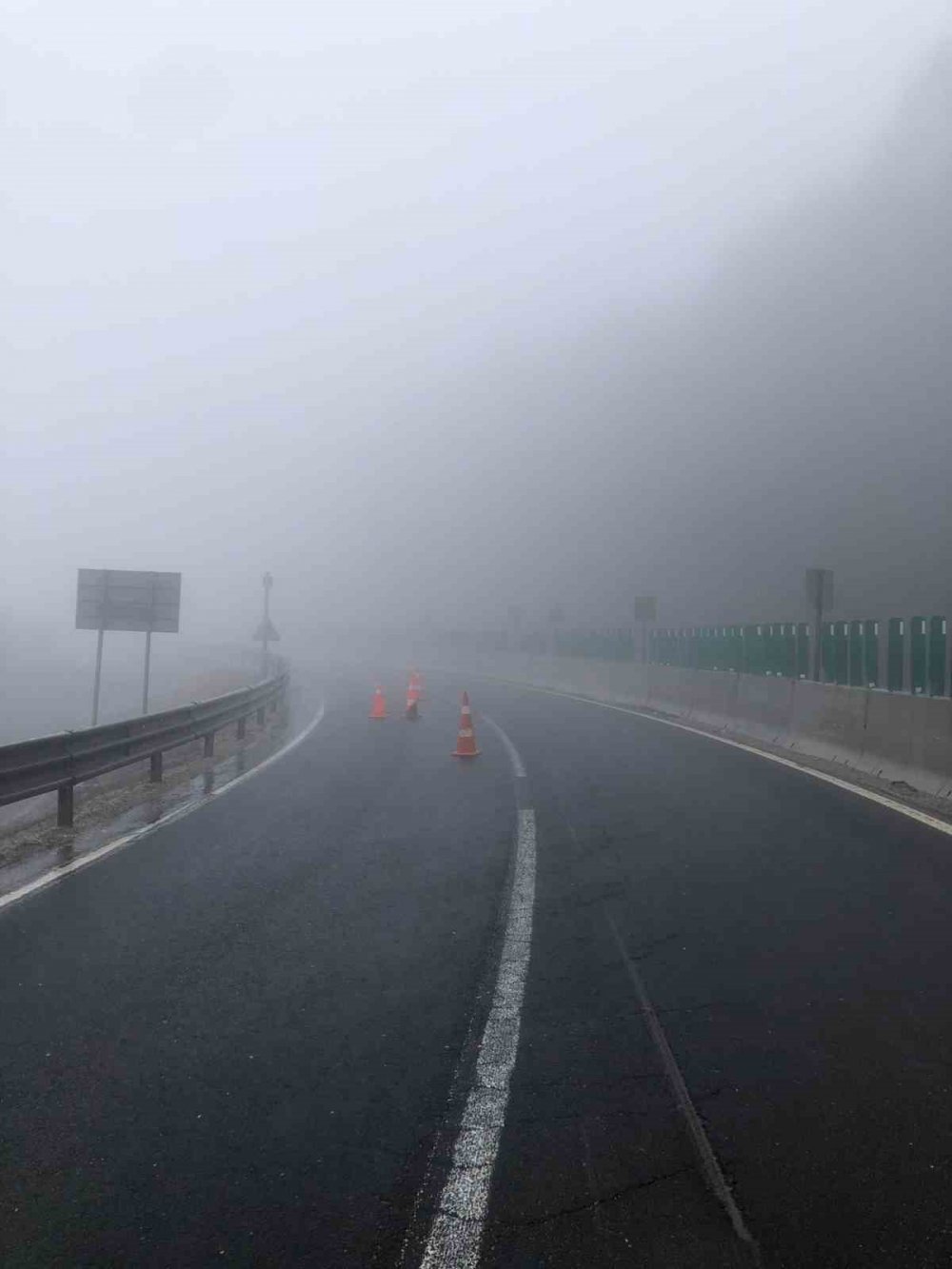 Sis sebebiyle kontrolden çıkan otomobil bariyerlere çarptı