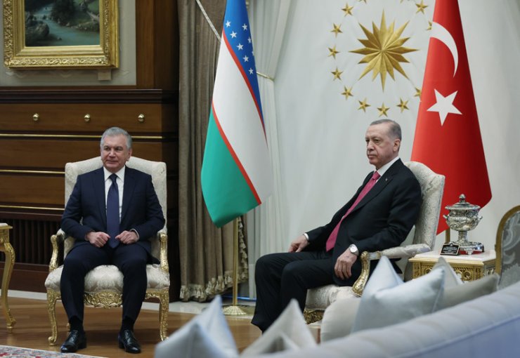 Cumhurbaşkanı Erdoğan, Özbekistan Cumhurbaşkanı Mirziyoyev ile bir araya geldi