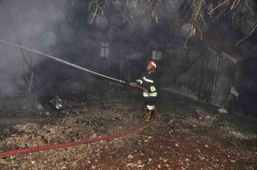 Ahşap ev ve tahıl ambarı çıkan yangında küle döndü