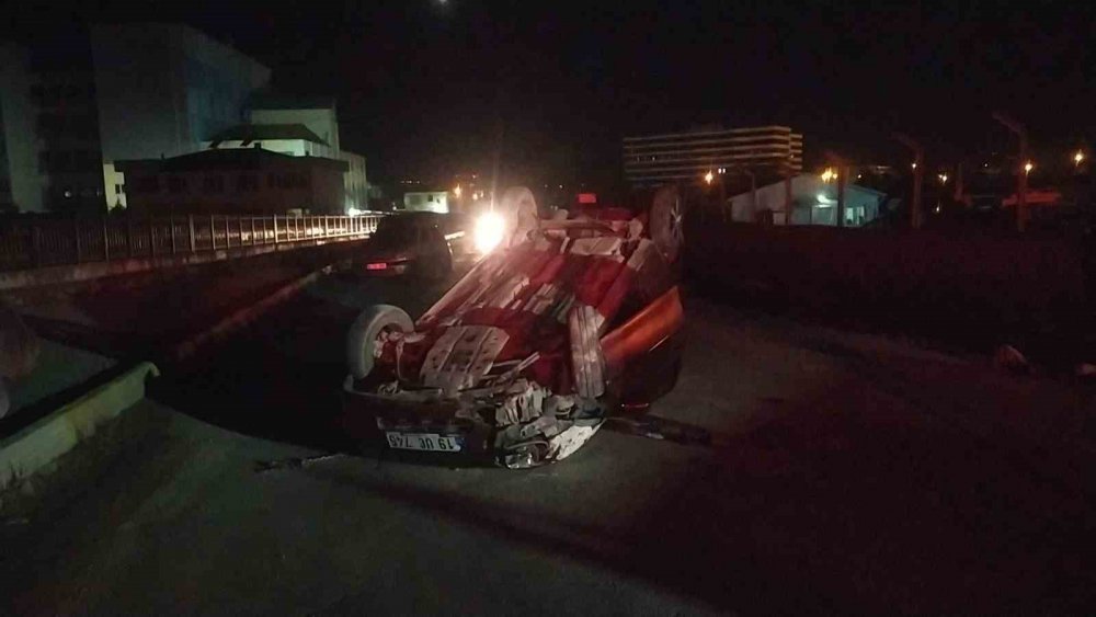 Kontrolden çıkan otomobil takla attı, sürücü ölümden döndü