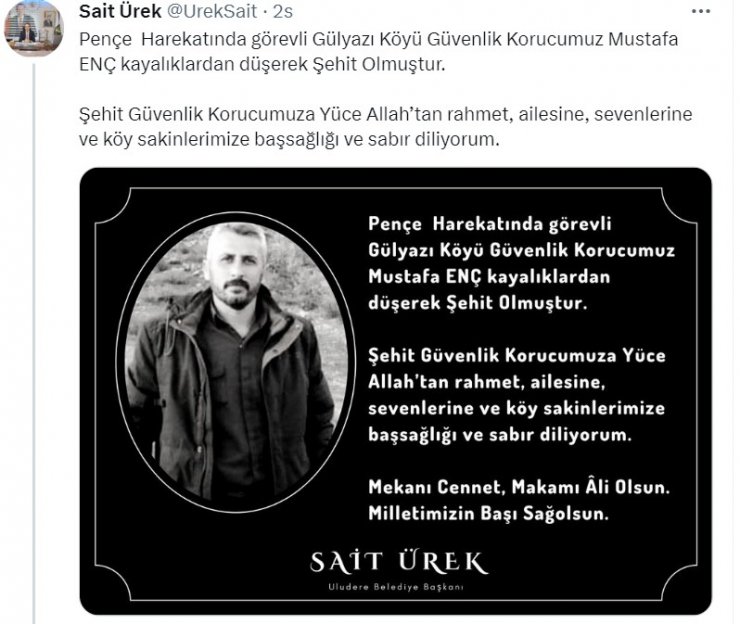 Pençe- Kaplan Operasyonu bölgesinden acı haber