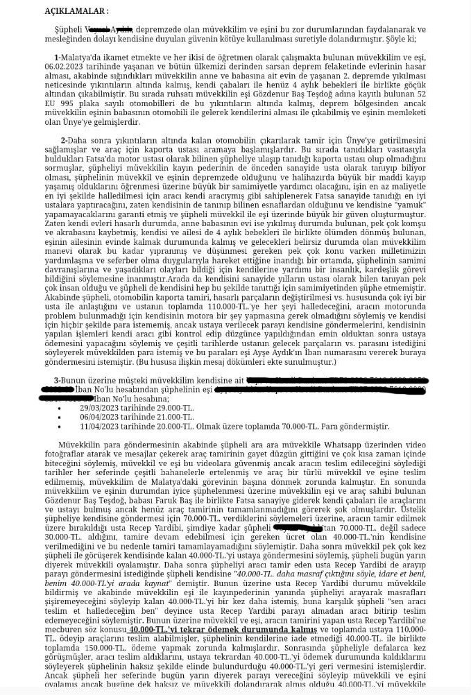 Depremde aracı hasar gören öğretmenden 40 bin TL dolandırıldığı iddiası