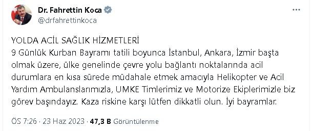 Bakan Koca: Bayramda 19 bin 83 acil sağlık personeli görev başında