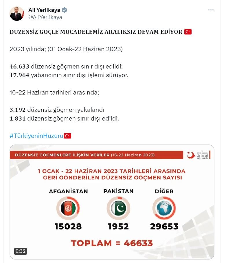 Bakan Yerlikaya'dan göçmen açıklaması