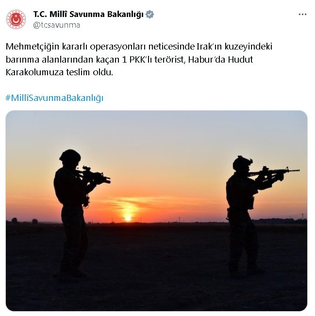 1 PKK'lı terörist, Habur'da Hudut Karakoluna teslim oldu