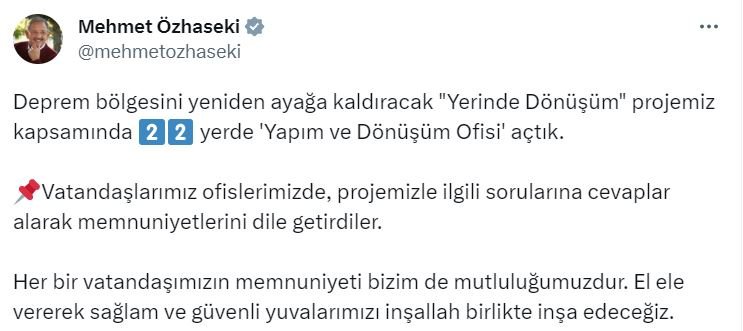 Bakan Özhaseki: Yuvalarımızı birlikte inşa edeceğiz