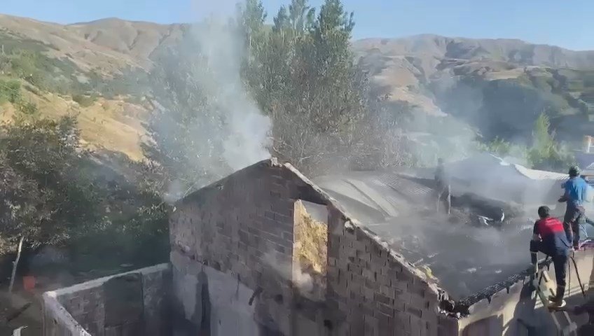 Ahırda çıkan yangında 2 inek öldü