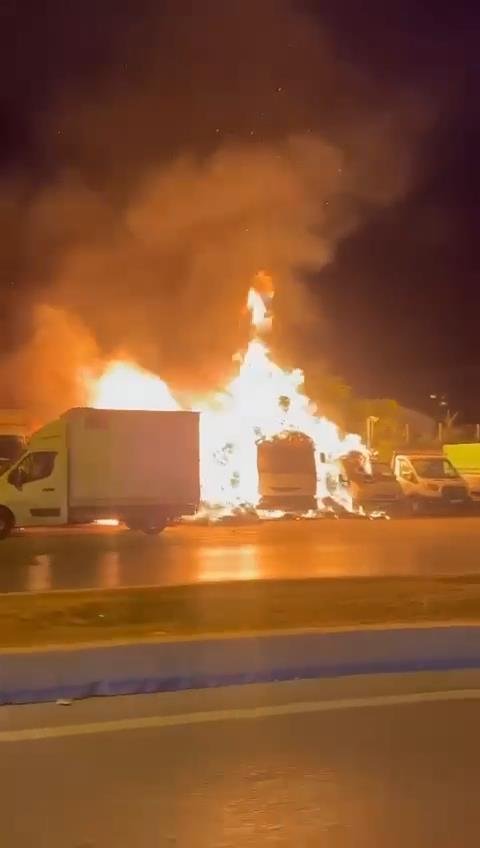 Yarış atlarını taşıyan kamyonet cayır cayır yandı