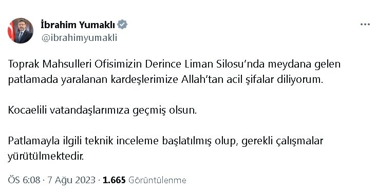Bakan Yumaklı'dan Derince Liman Silosu açıklaması: İnceleme başlatıldı