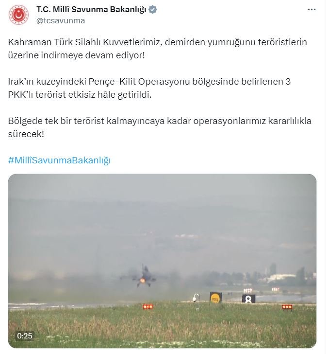 MSB: 3 PKK'lı terörist etkisiz hale getirildi