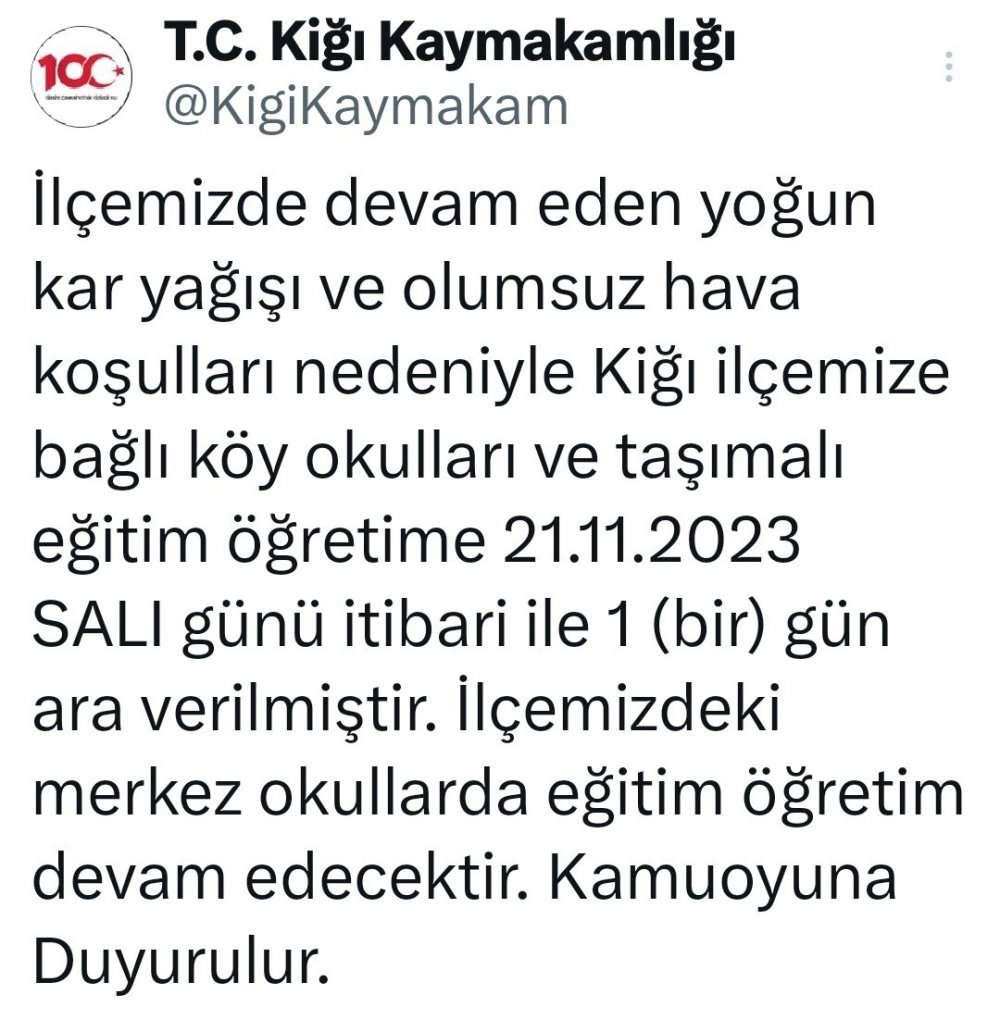 O ilçede yoğun kar yağışı nedeniyle taşımalı eğitime 1 gün ara verildi