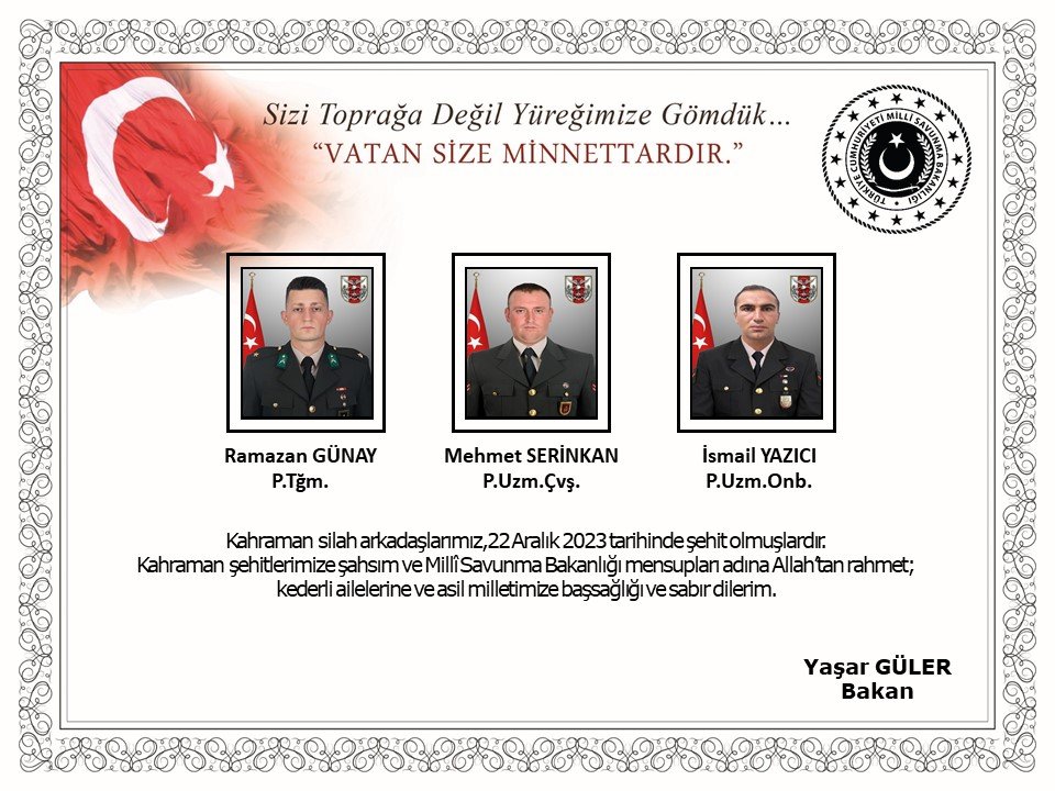 Kuzey Irak’ta şehit sayısı 6’ya yükseldi, şehitlerin imliği belli oldu