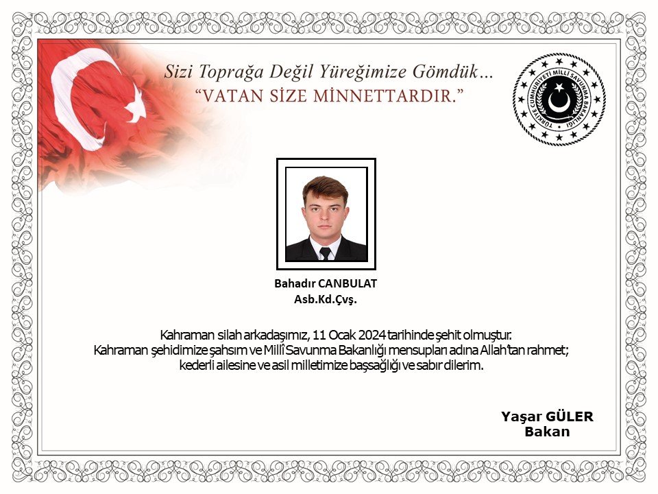 MSB acı haberi duyurdu! Astsubay şehit oldu