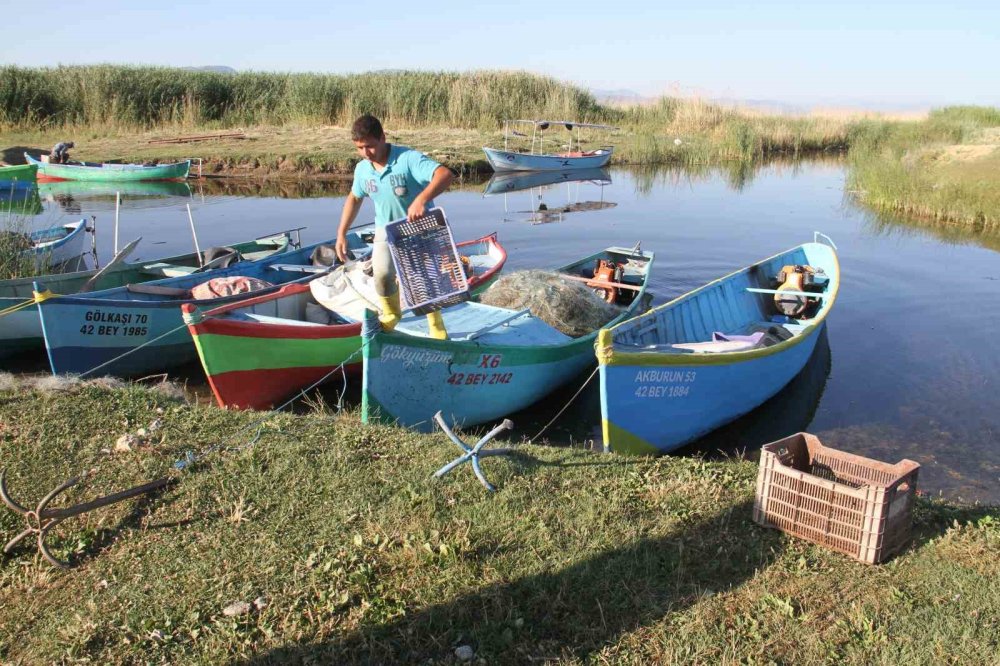 Konya'da gölde balık değil, ot avlıyorlar
