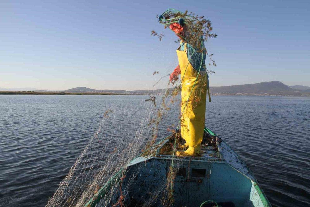 Konya'da gölde balık değil, ot avlıyorlar