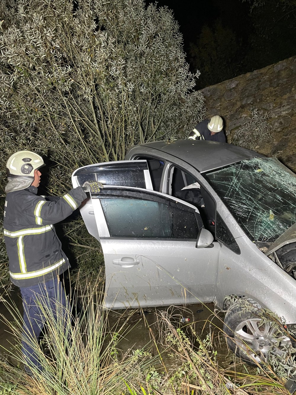 Yola çıkan köpeğe çarptıktan sonra dereye düşün otomobilin sürücüsü yaralandı