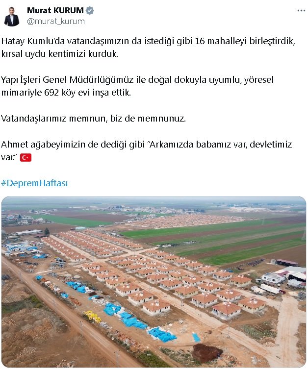 Türkiye'nin ilk kırsal uydu kenti deprem bölgesinde inşa edildi