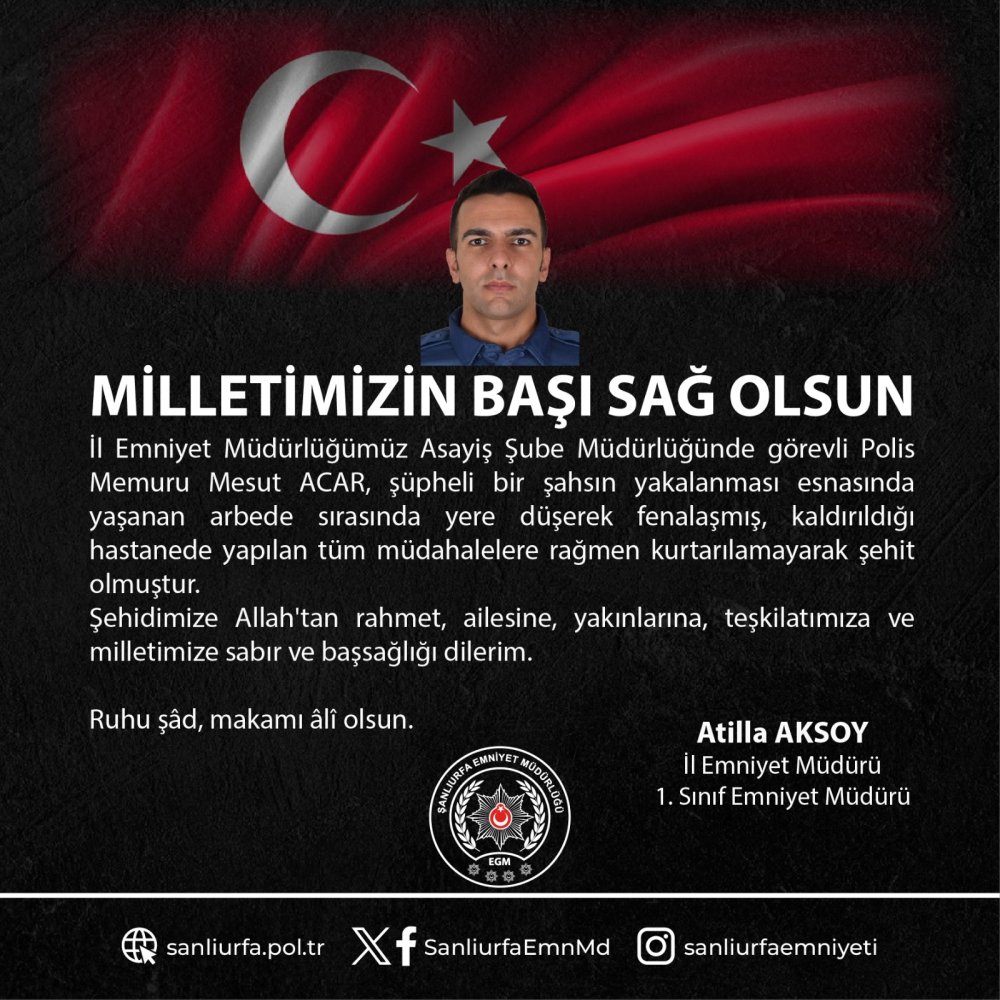 Acı haber geldi... Polis memuru şehit oldu