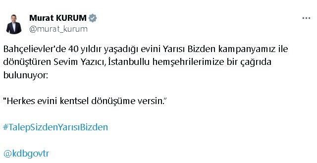 Bakan Kurum'dan 'Yarısı Bizden' paylaşımı
