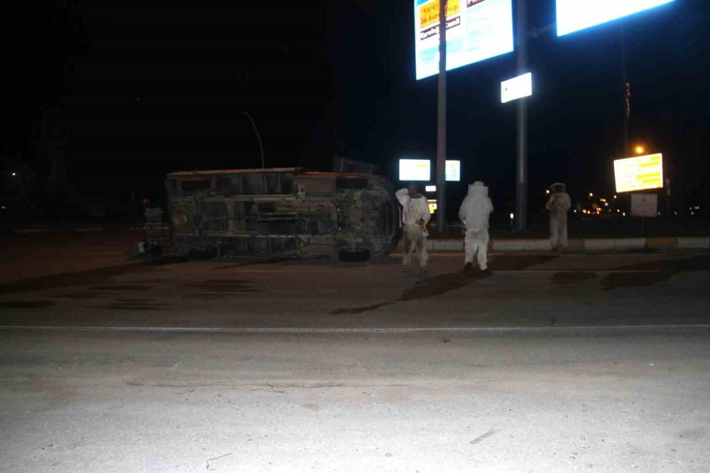 Konya'da arı kovanı yüklü kamyonet devrildi, olanlar oldu