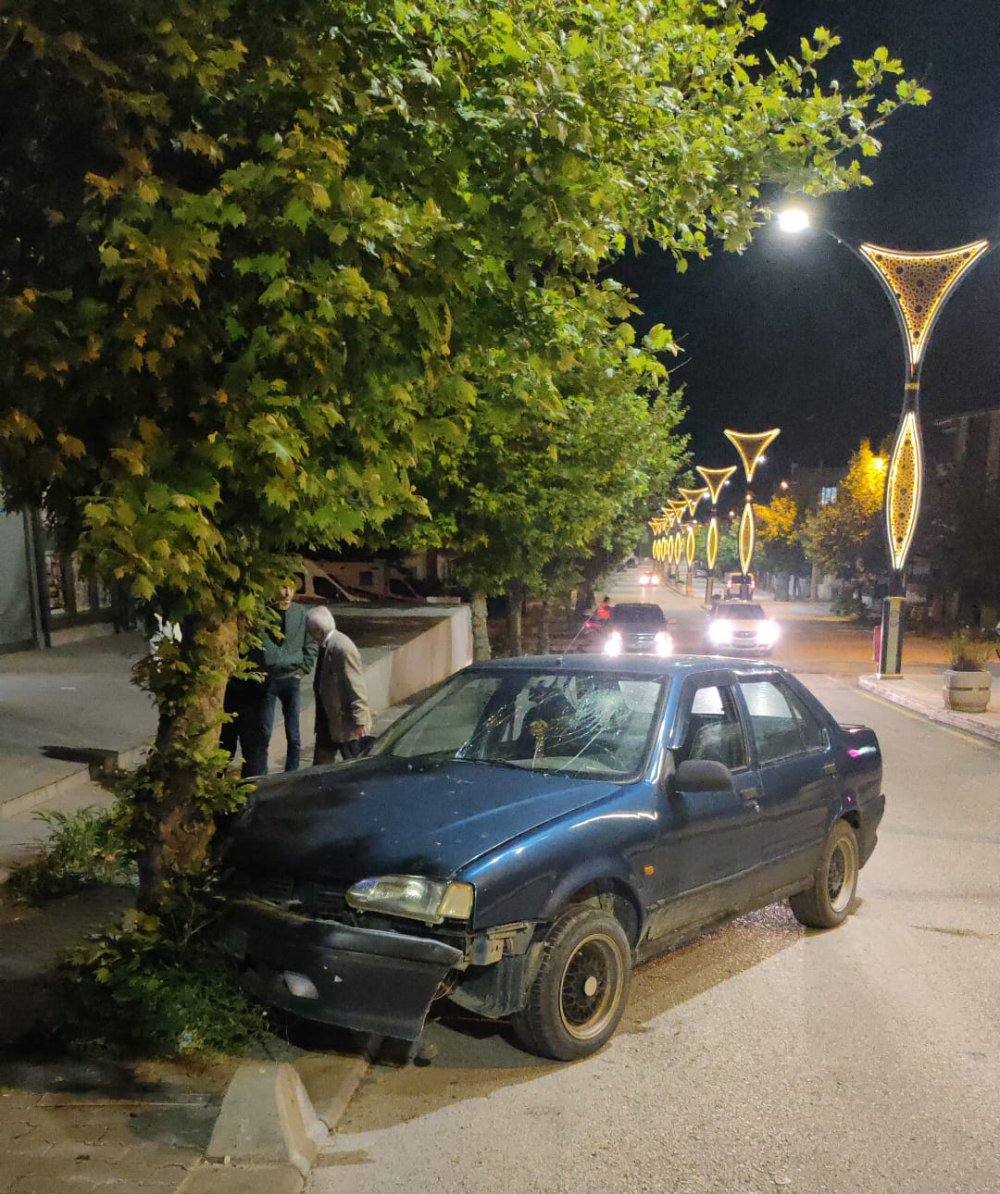 Ağaca çarpan otomobilin alkollü sürücüsü yaralandı