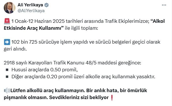 102 bin sürücünün ehliyeti alındı