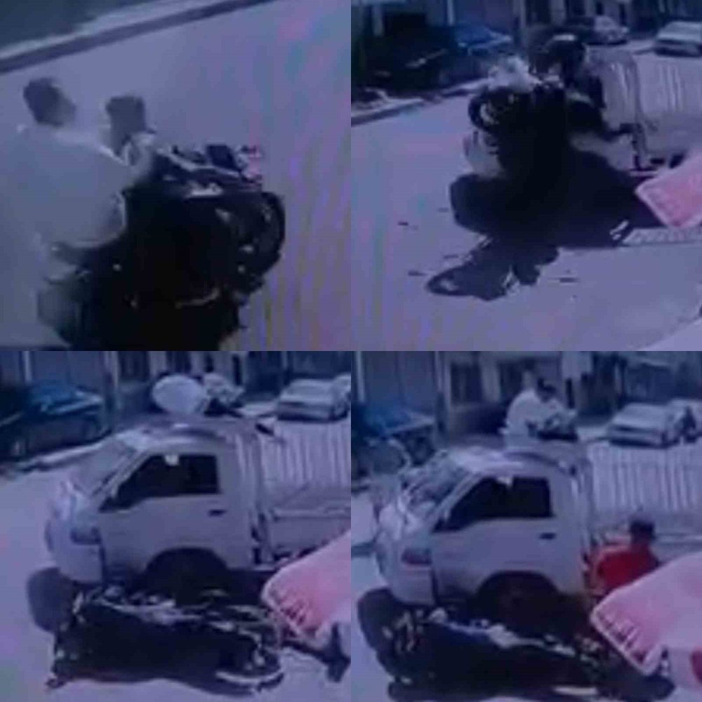 Motosikletteki yolcu araç üstünde kaldı