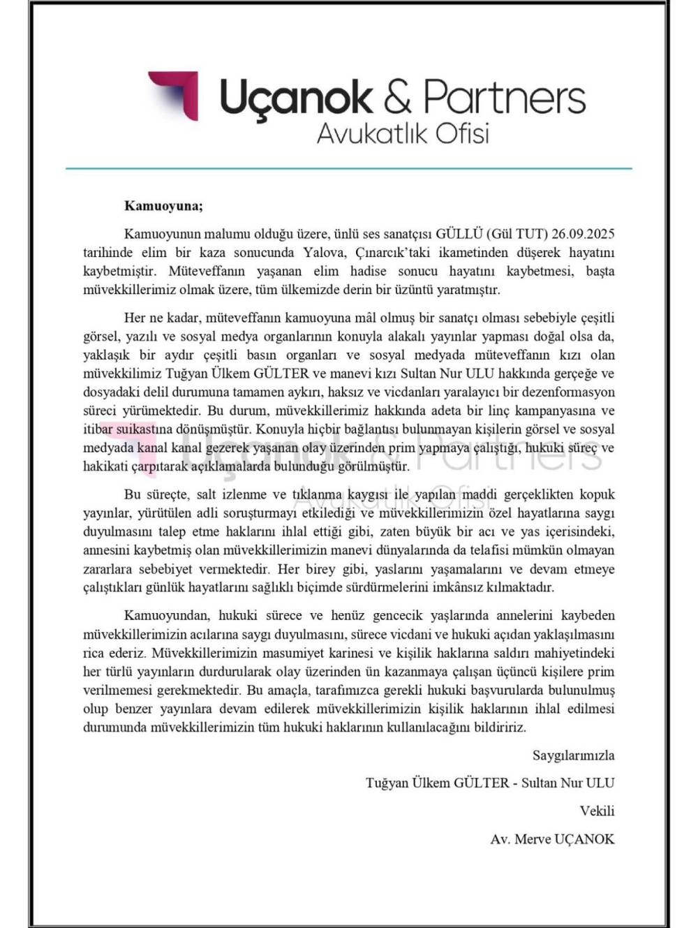 Şarkıcı Güllü'nün kızı ve arkadaşının avukatından suç duyurusu