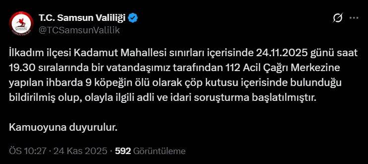 Yer Samsun.... 9 köpek tabanca ile vurularak öldürüldü, Valilik açıklama yaptı