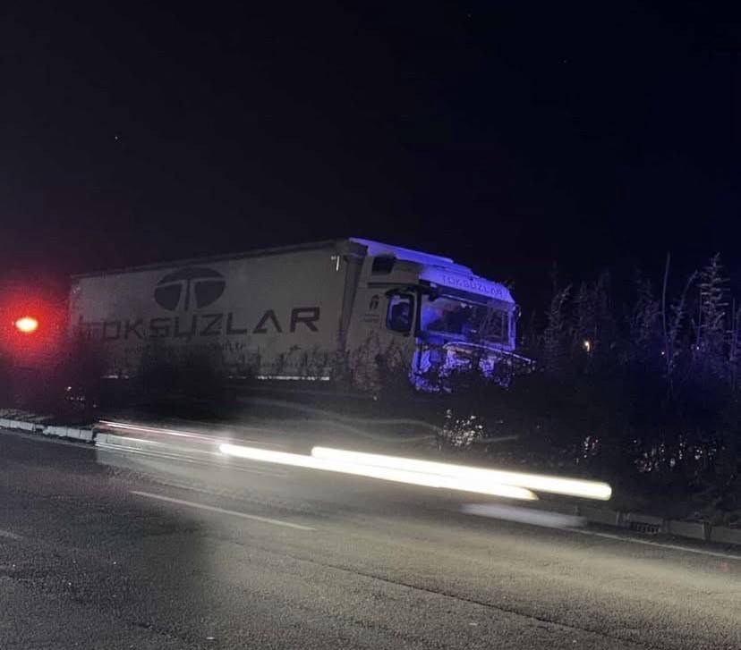 Tır aydınlatma direğine çarptı, şoför hayatını kaybetti